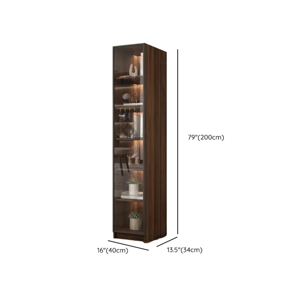 Vintage Glass Door Espresso Multi-Shelf Storage Bookcase 