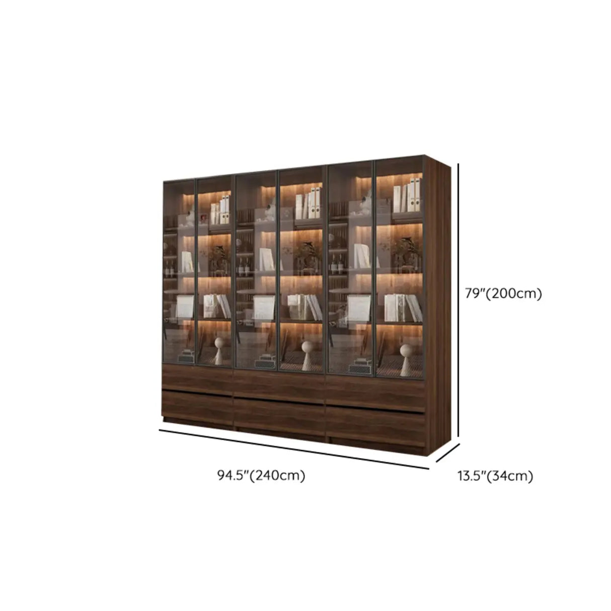 Vintage Glass Door Espresso Multi-Shelf Storage Bookcase Image - 25