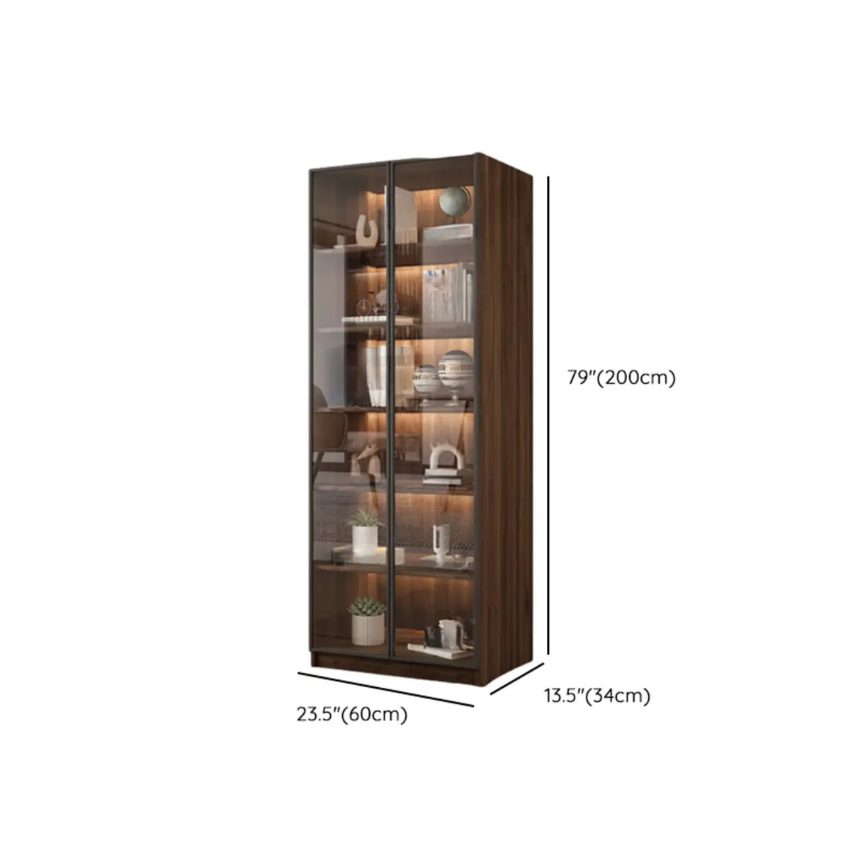 Vintage Glass Door Espresso Multi-Shelf Storage Bookcase Image - 26