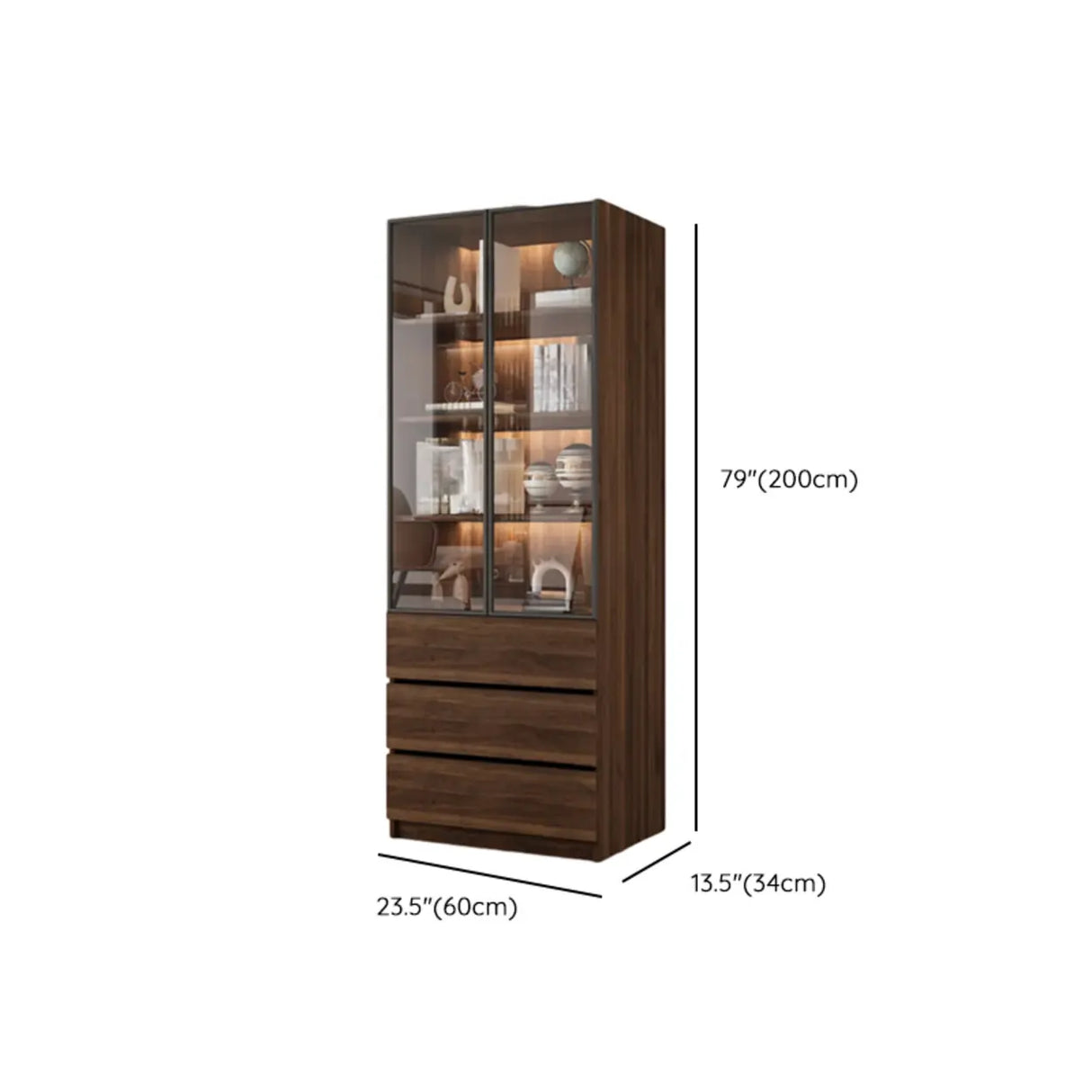 Vintage Glass Door Espresso Multi-Shelf Storage Bookcase Image - 28