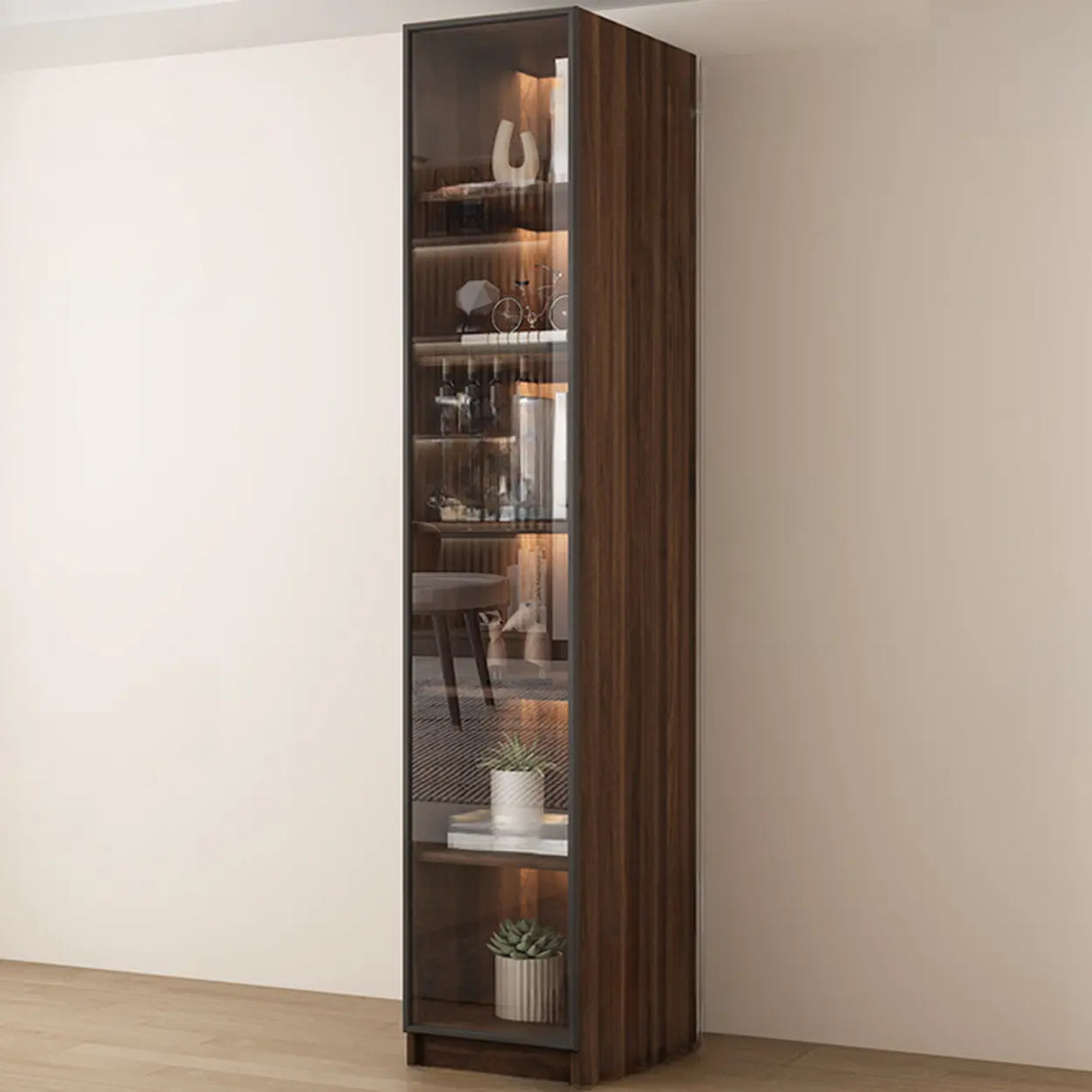Vintage Glass Door Espresso Multi-Shelf Storage Bookcase Image - 3