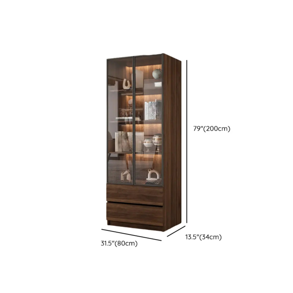 Vintage Glass Door Espresso Multi-Shelf Storage Bookcase Image - 30