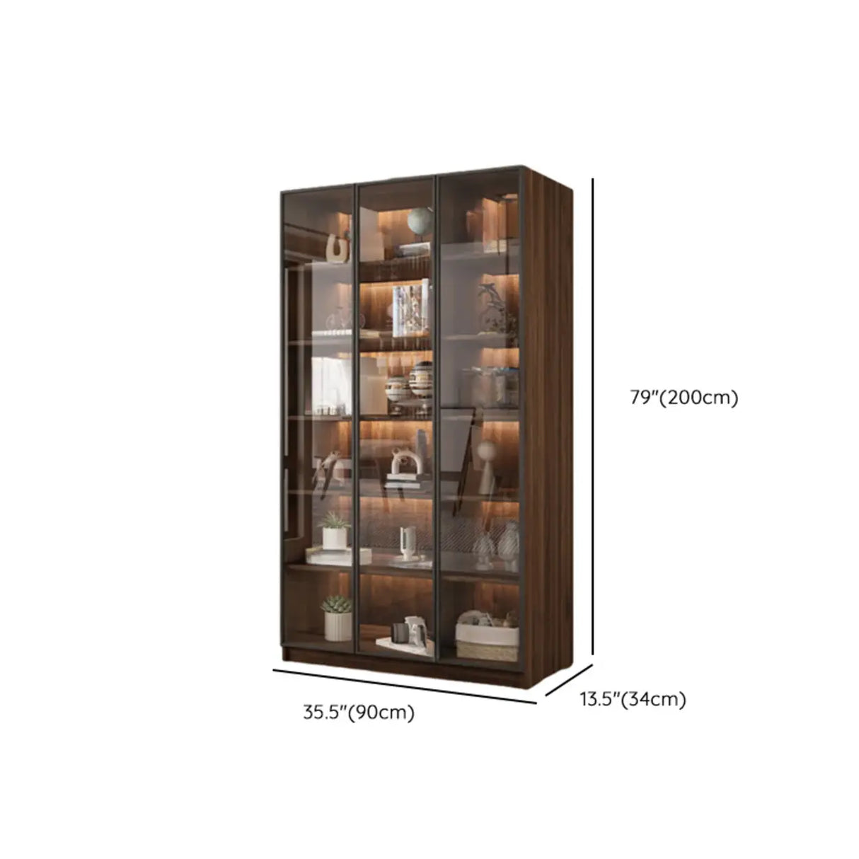 Vintage Glass Door Espresso Multi-Shelf Storage Bookcase Image - 32