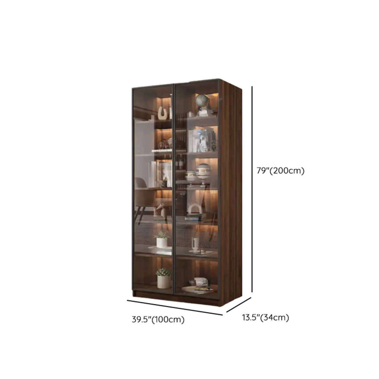 Vintage Glass Door Espresso Multi-Shelf Storage Bookcase Image - 33