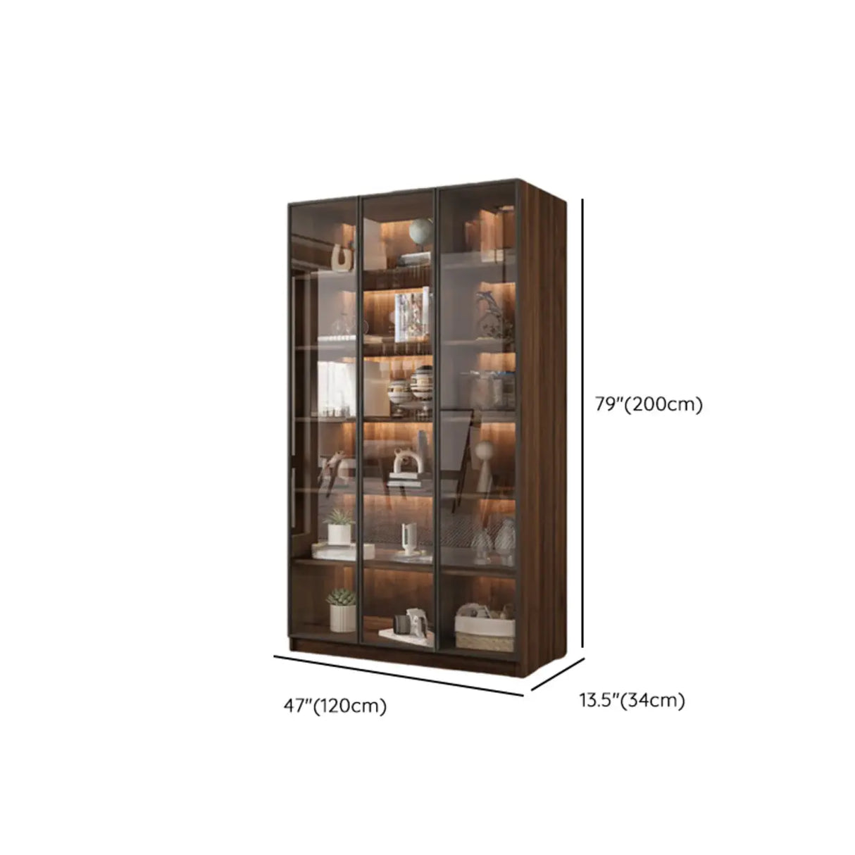 Vintage Glass Door Espresso Multi-Shelf Storage Bookcase Image - 34