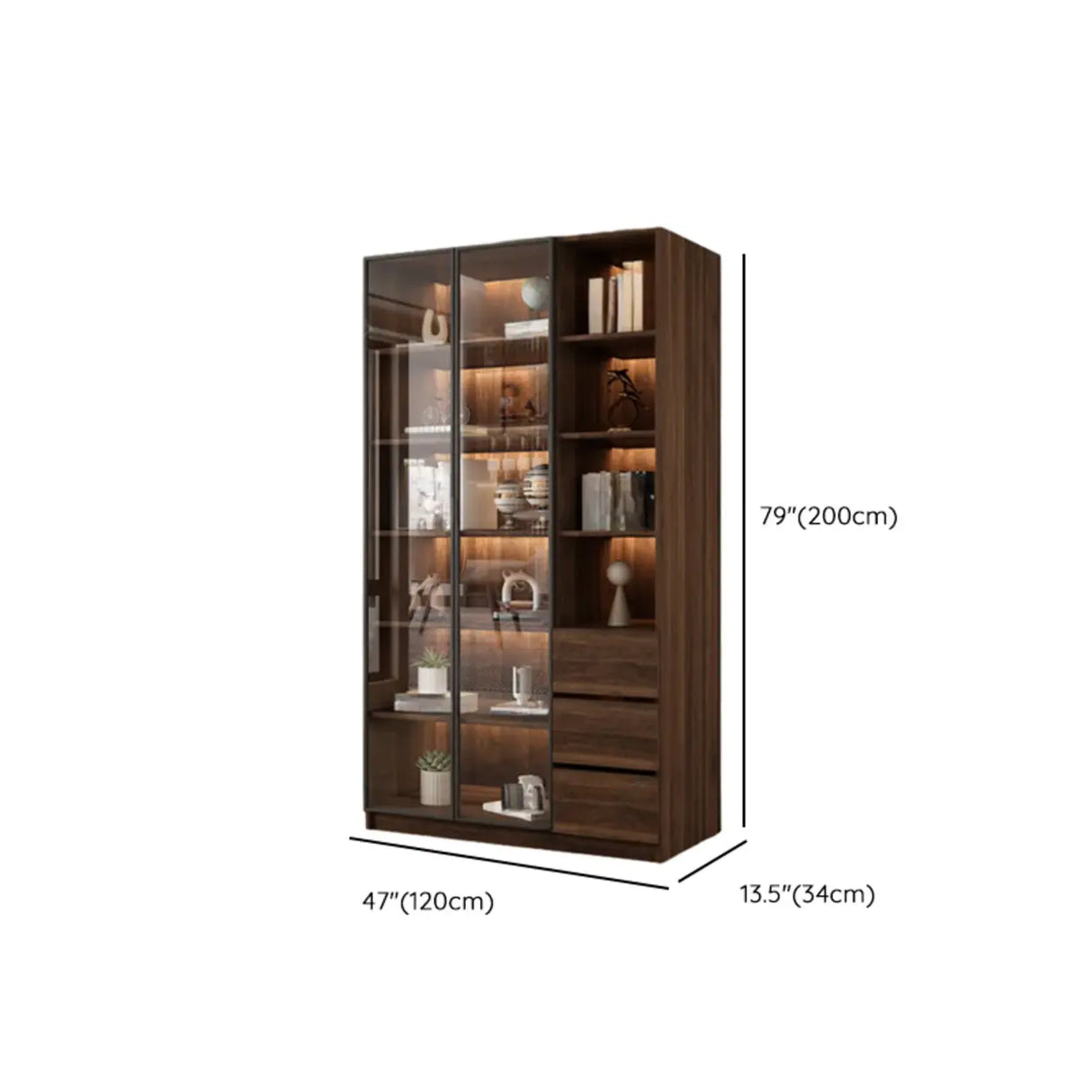 Vintage Glass Door Espresso Multi-Shelf Storage Bookcase Image - 35