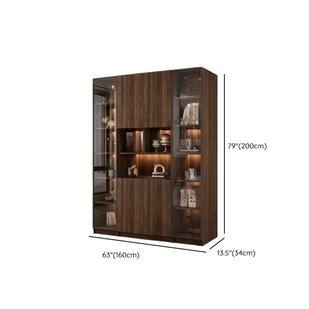 Vintage Glass Door Espresso Multi-Shelf Storage Bookcase Image - 36