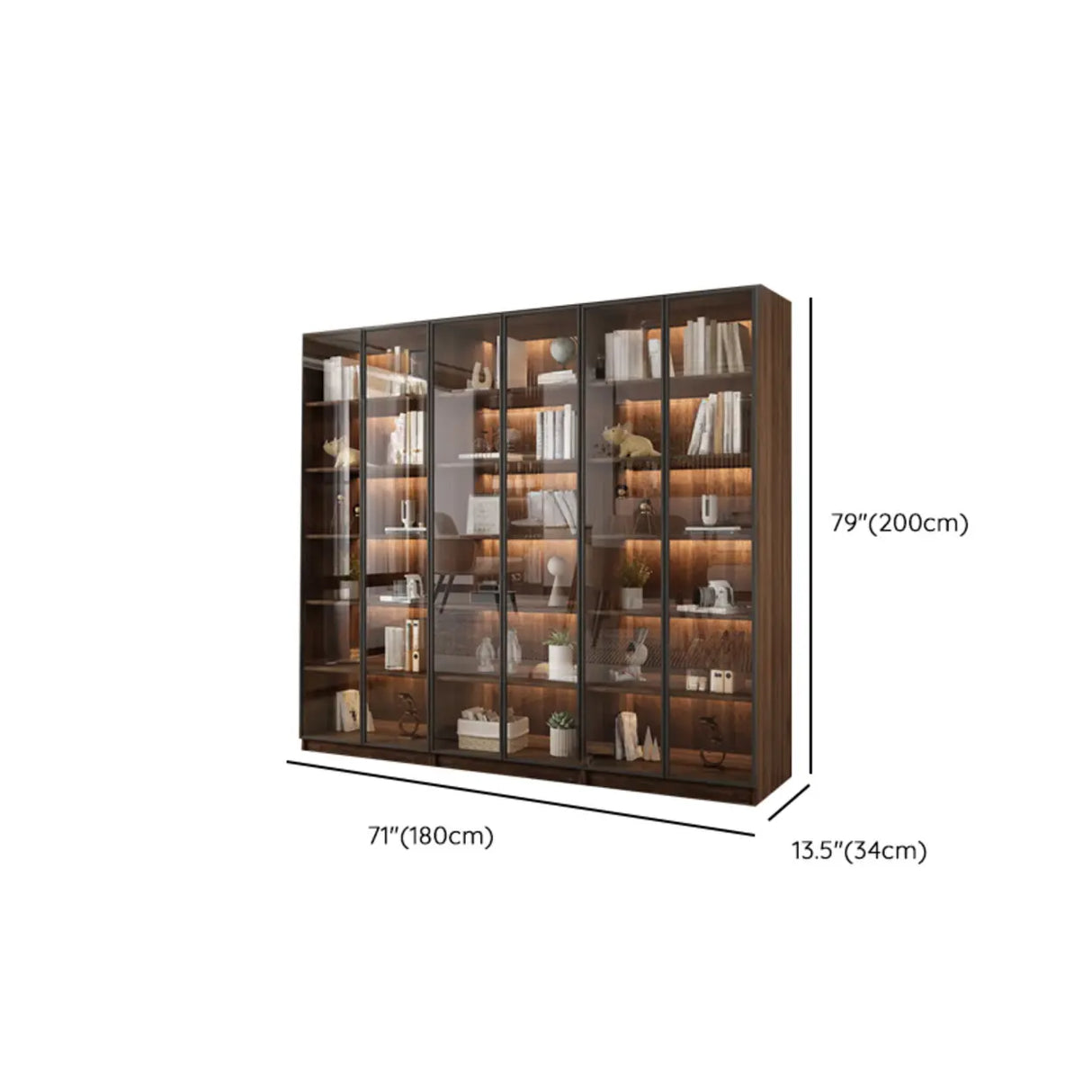 Vintage Glass Door Espresso Multi-Shelf Storage Bookcase Image - 37