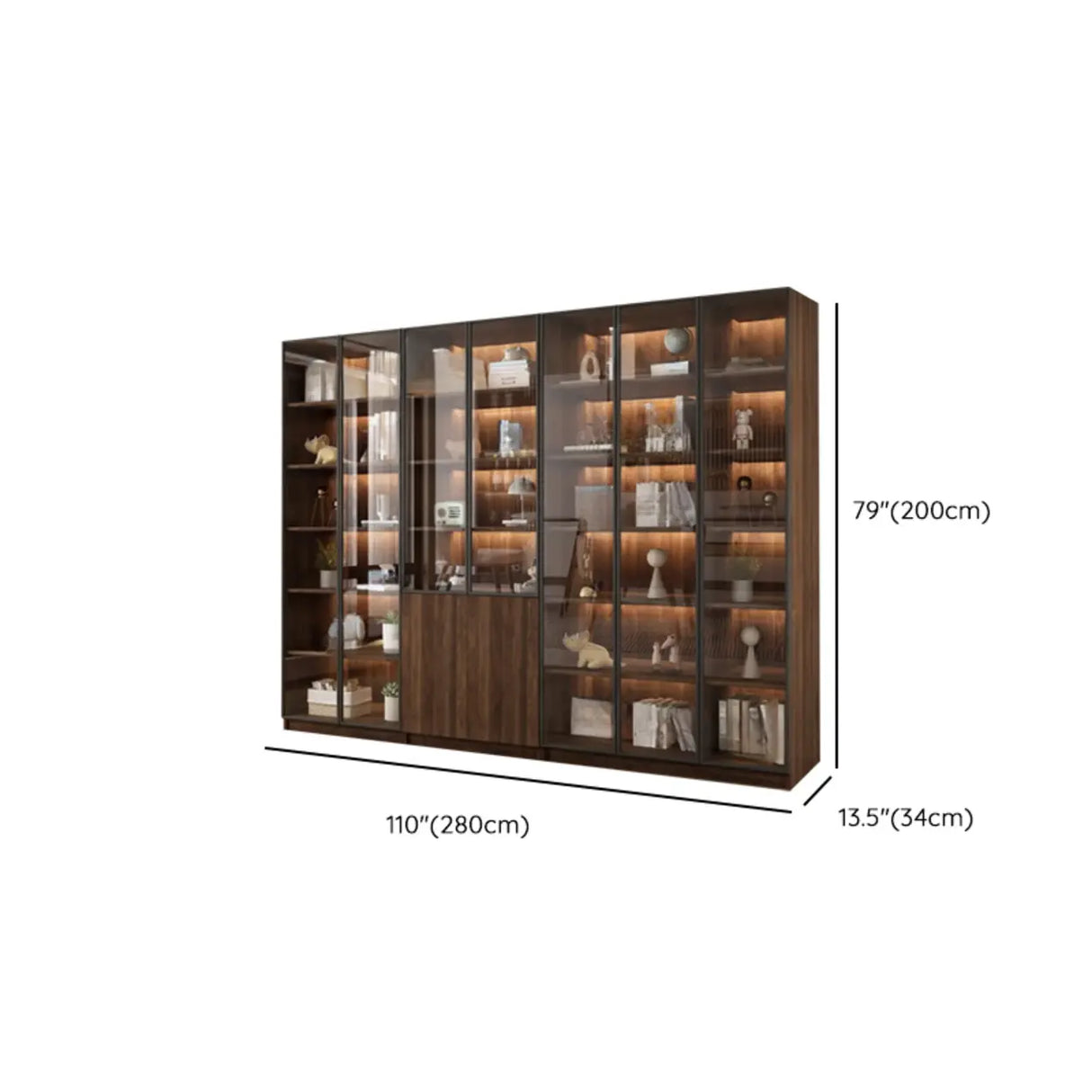 Vintage Glass Door Espresso Multi-Shelf Storage Bookcase Image - 44