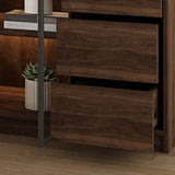 Vintage Glass Door Espresso Multi-Shelf Storage Bookcase Image - 7