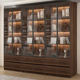 Vintage Glass Door Espresso Multi-Shelf Storage Bookcase Image - 8