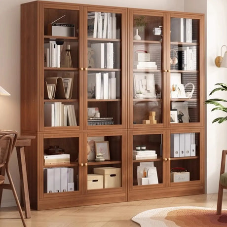 Vintage Glass Doors Vertical Walnut Storage Bookcase Image - 1