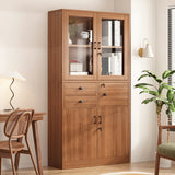 Vintage Glass Doors Vertical Walnut Storage Bookcase Image - 11