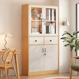 Vintage Glass Doors Vertical Walnut Storage Bookcase Image - 13