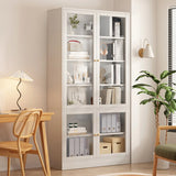 Vintage Glass Doors Vertical Walnut Storage Bookcase Image - 5