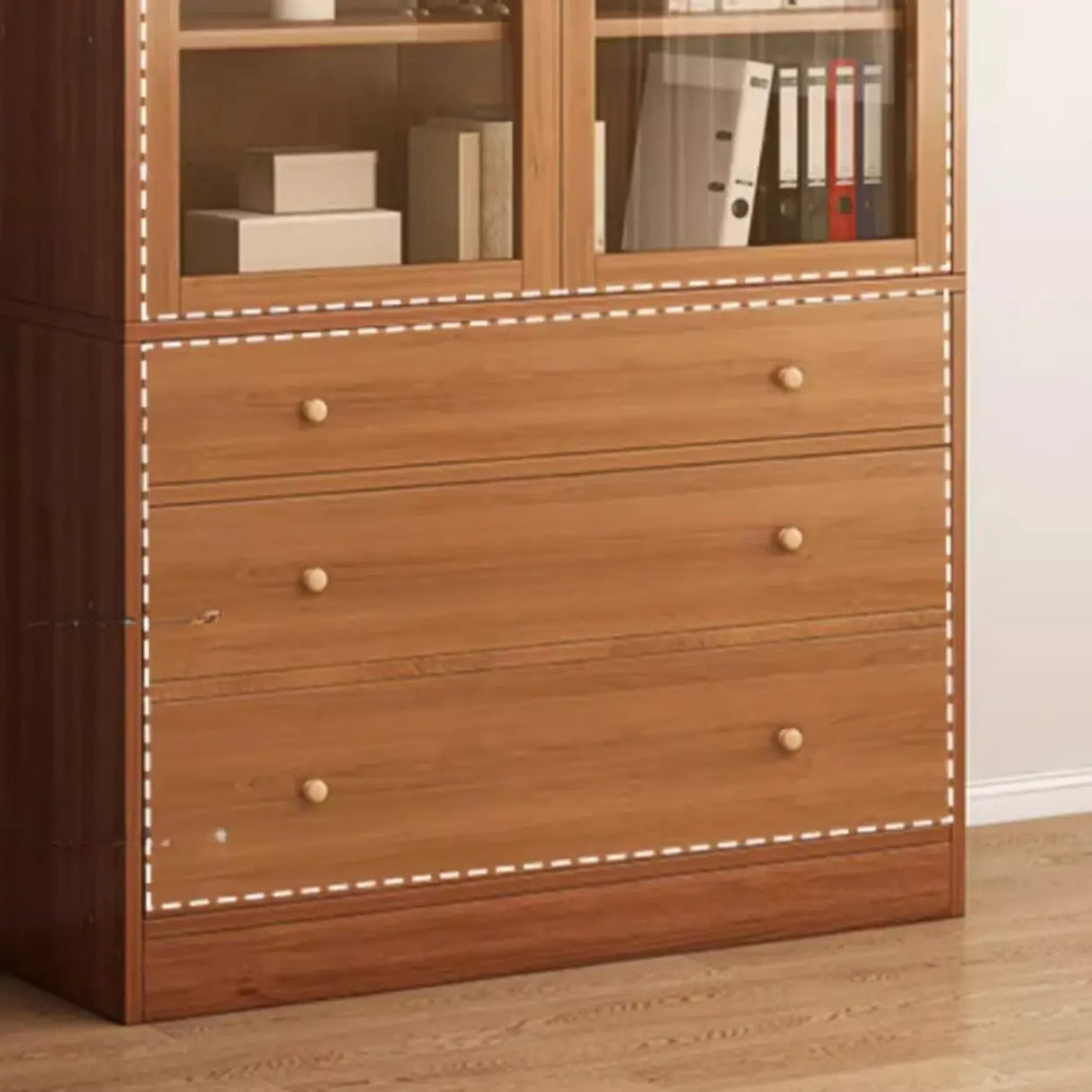 Vintage Glass Doors Vertical Walnut Storage Bookcase Image - 6