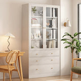 Vintage Glass Doors Vertical Walnut Storage Bookcase Image - 7