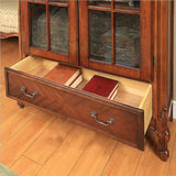 Vintage Glass Doors Wood Drawer Storage Bookcase Brown Image - 5