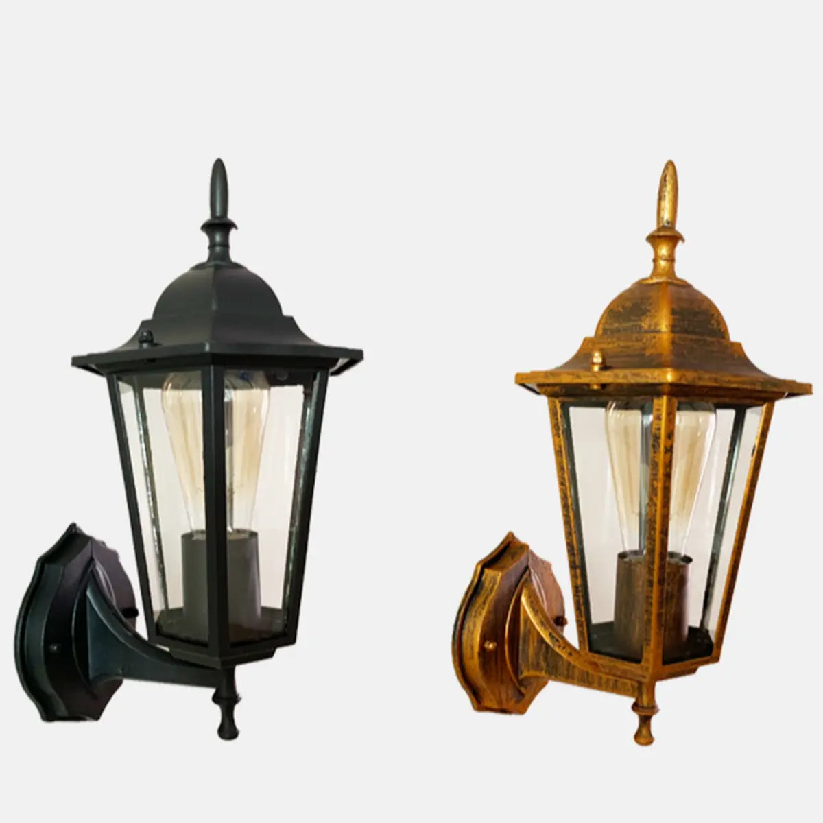 Vintage Glass Lantern Outdoor Ambient Wall Light Gold Image - 10