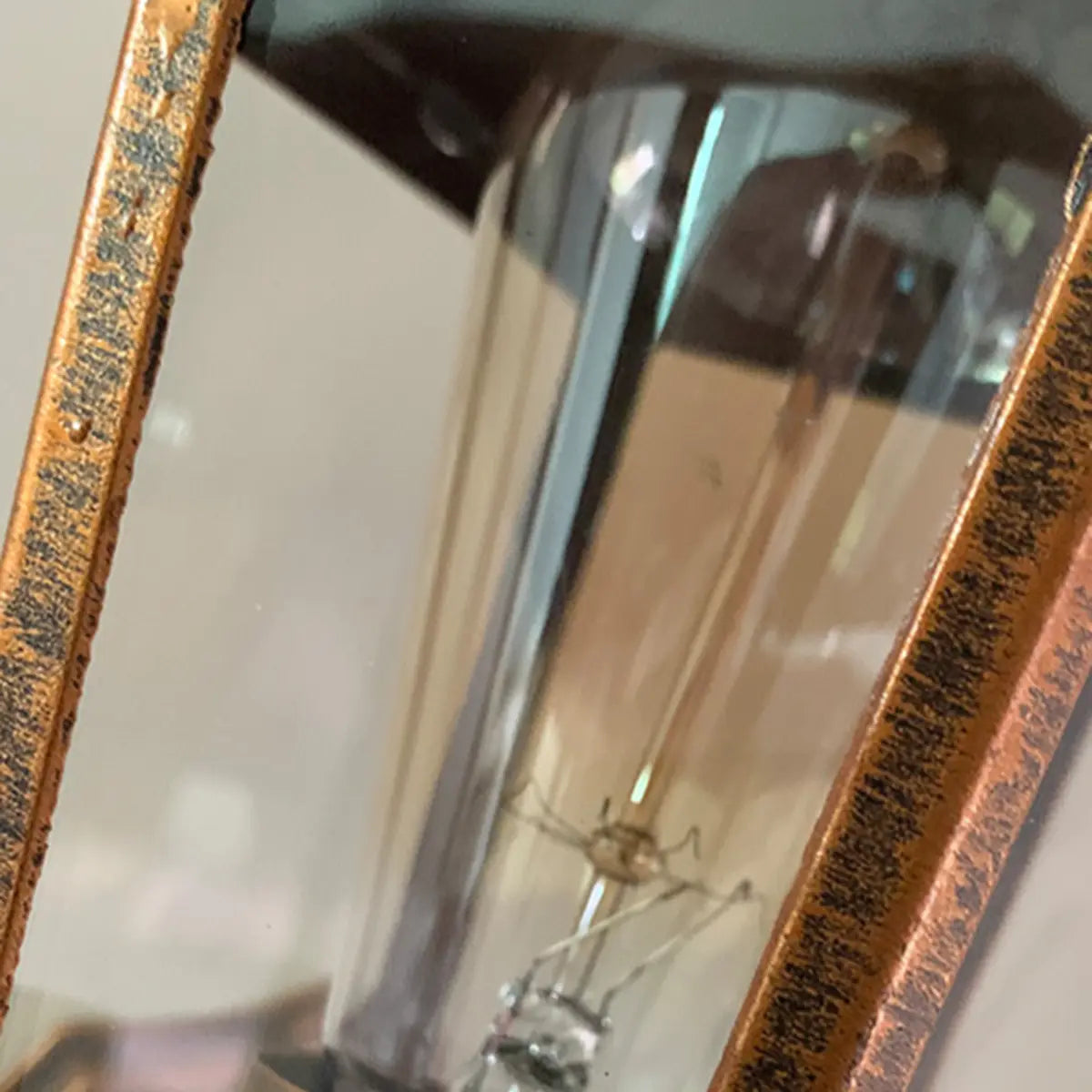 Vintage Glass Lantern Outdoor Ambient Wall Light Gold Image - 12