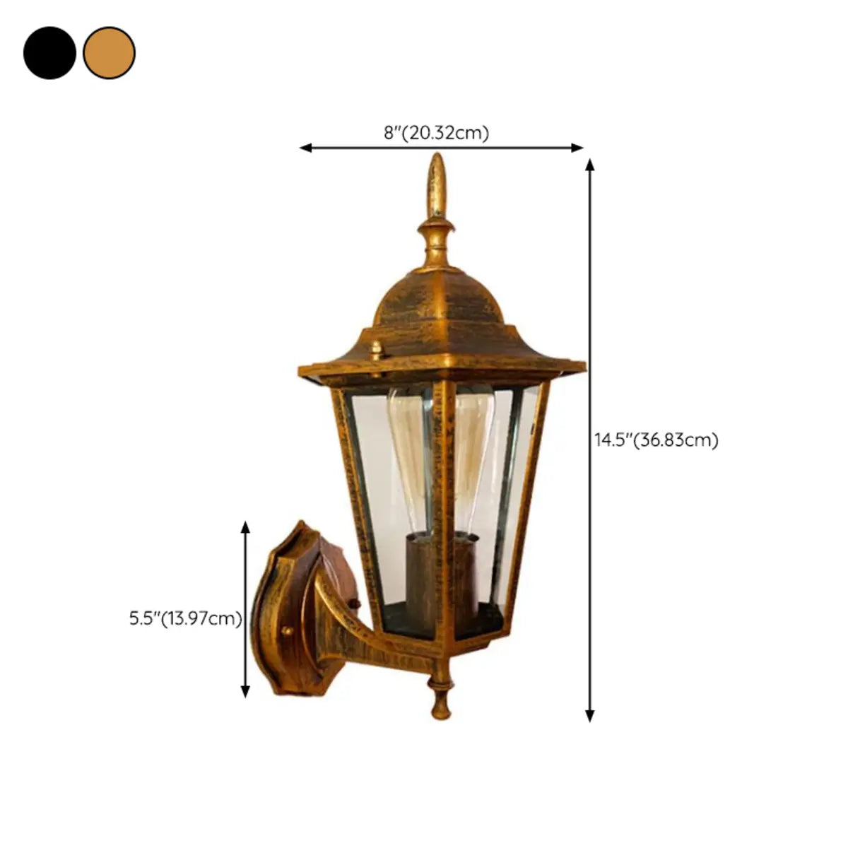 Vintage Glass Lantern Outdoor Ambient Wall Light Gold 