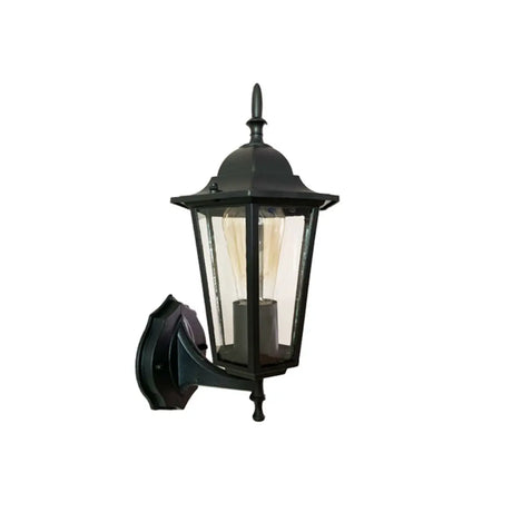 Vintage Glass Lantern Outdoor Ambient Wall Light Gold Image - 2