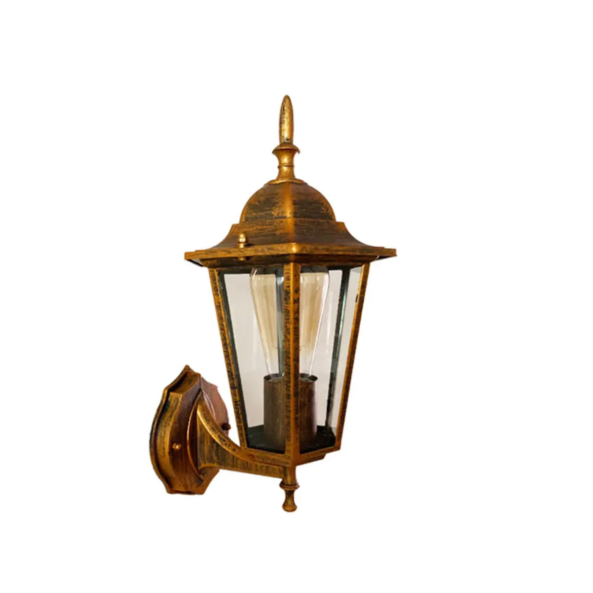 Vintage Glass Lantern Outdoor Ambient Wall Light Gold Image - 3