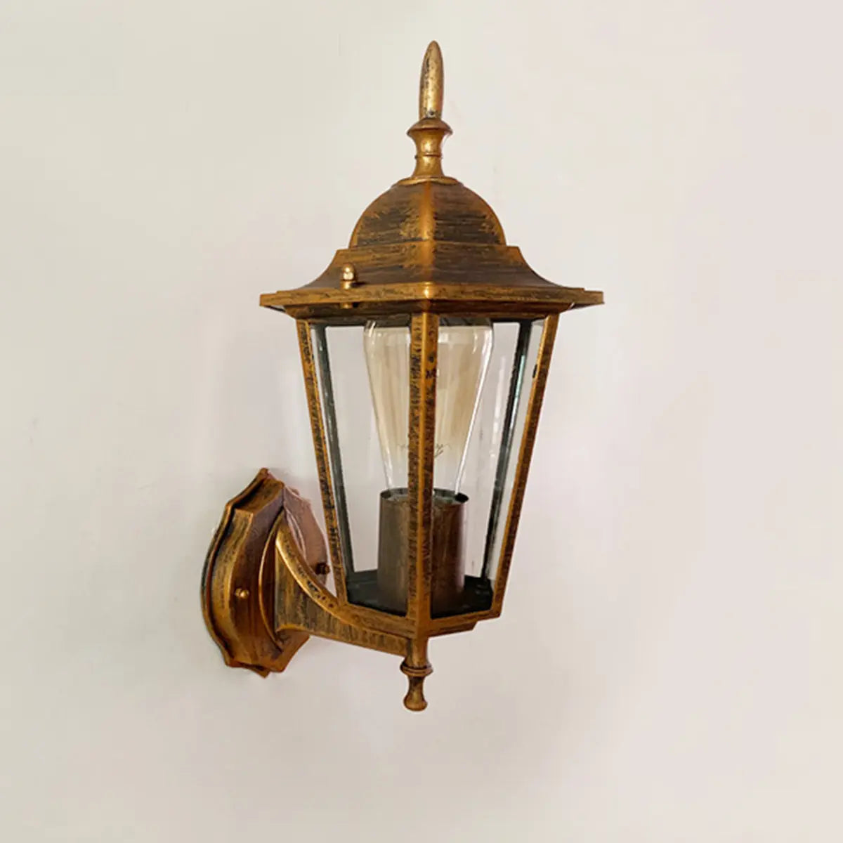 Vintage Glass Lantern Outdoor Ambient Wall Light Gold Image - 7