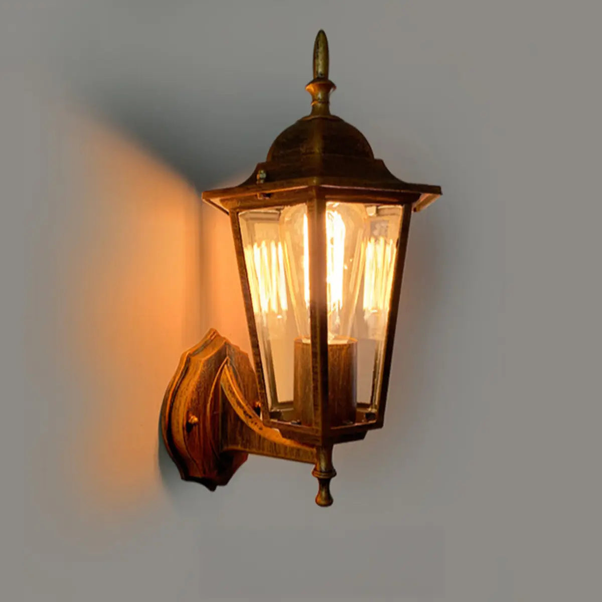 Vintage Glass Lantern Outdoor Ambient Wall Light Gold Image - 8