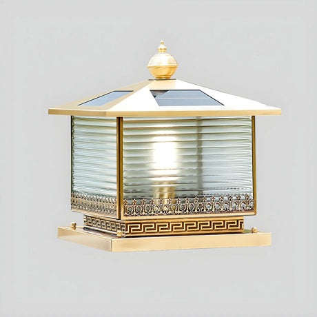 Vintage Glass Square Metal Outdoor Solar Table Lamp Image - 2