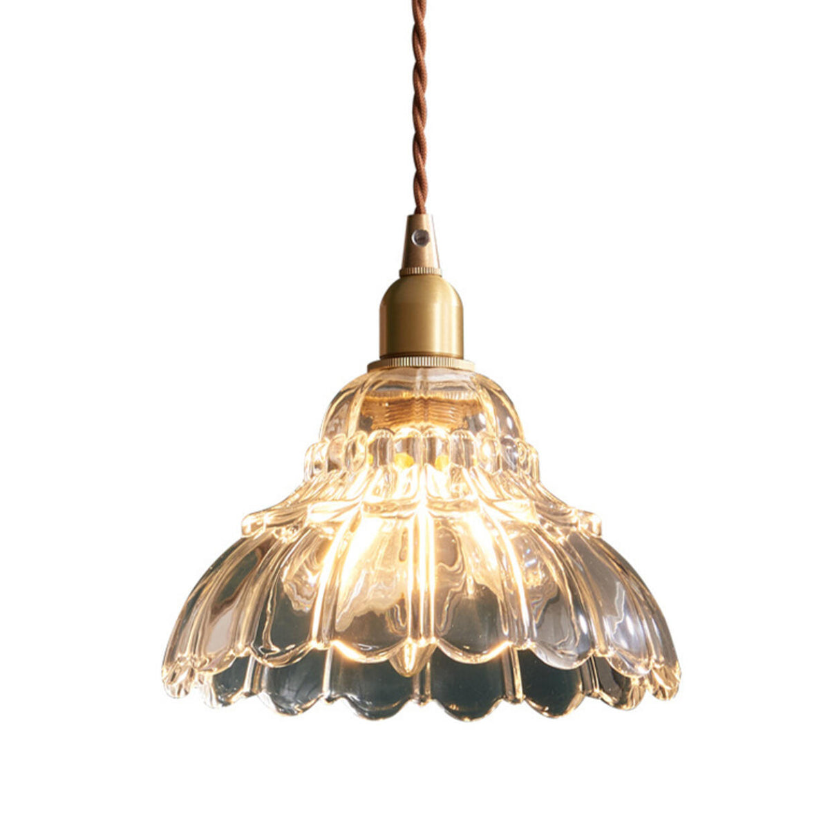Vintage Gold Clear Glass Flower Pendant Light Image - 6