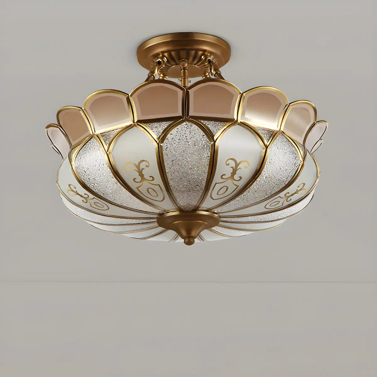 Vintage Gold Flower Shape Glass Semi-Flush Mount Light Image - 10