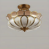 Vintage Gold Flower Shape Glass Semi-Flush Mount Light Image - 10