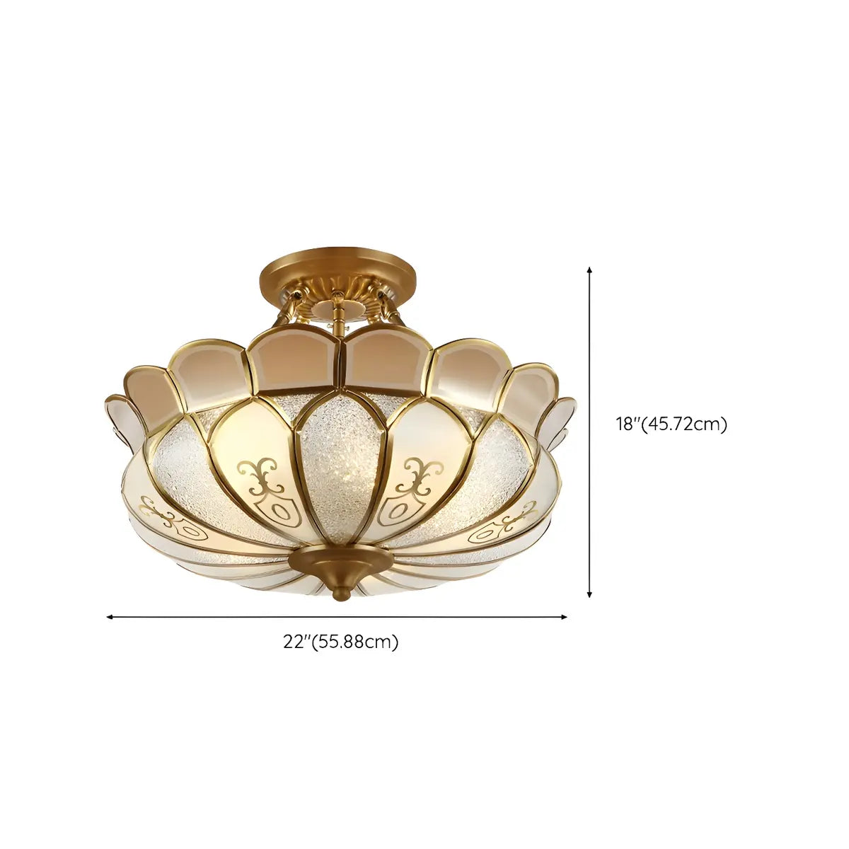 Vintage Gold Flower Shape Glass Semi-Flush Mount Light Image - 17