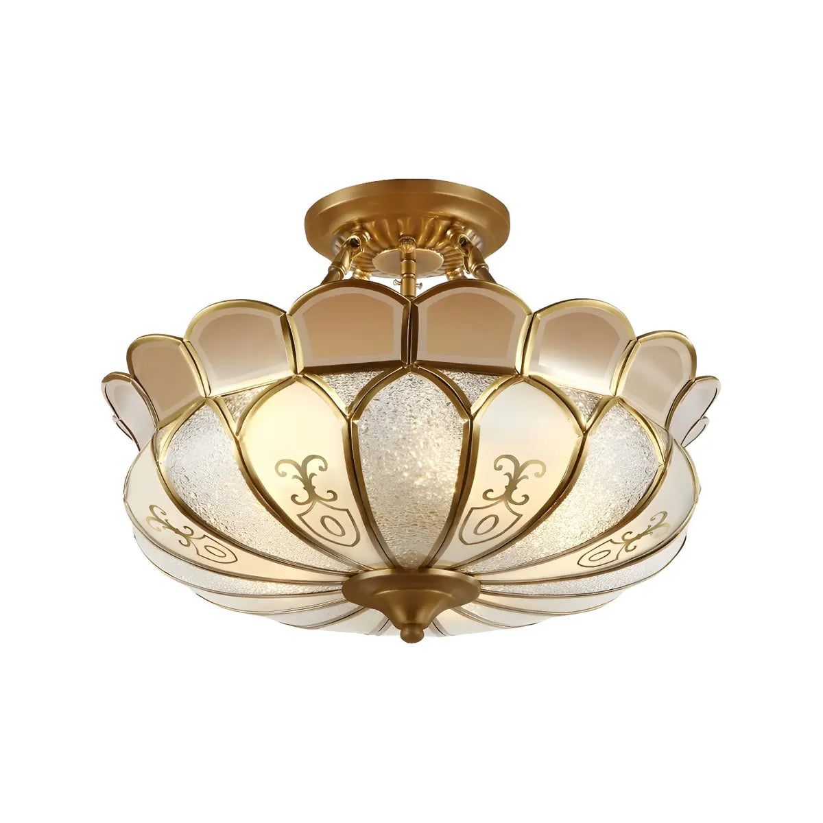 Vintage Gold Flower Shape Glass Semi-Flush Mount Light Image - 5