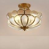 Vintage Gold Flower Shape Glass Semi-Flush Mount Light Image - 9