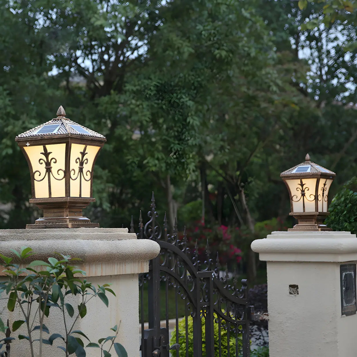 Vintage Gold Lantern Square Metal Outdoor Post Light Image - 15