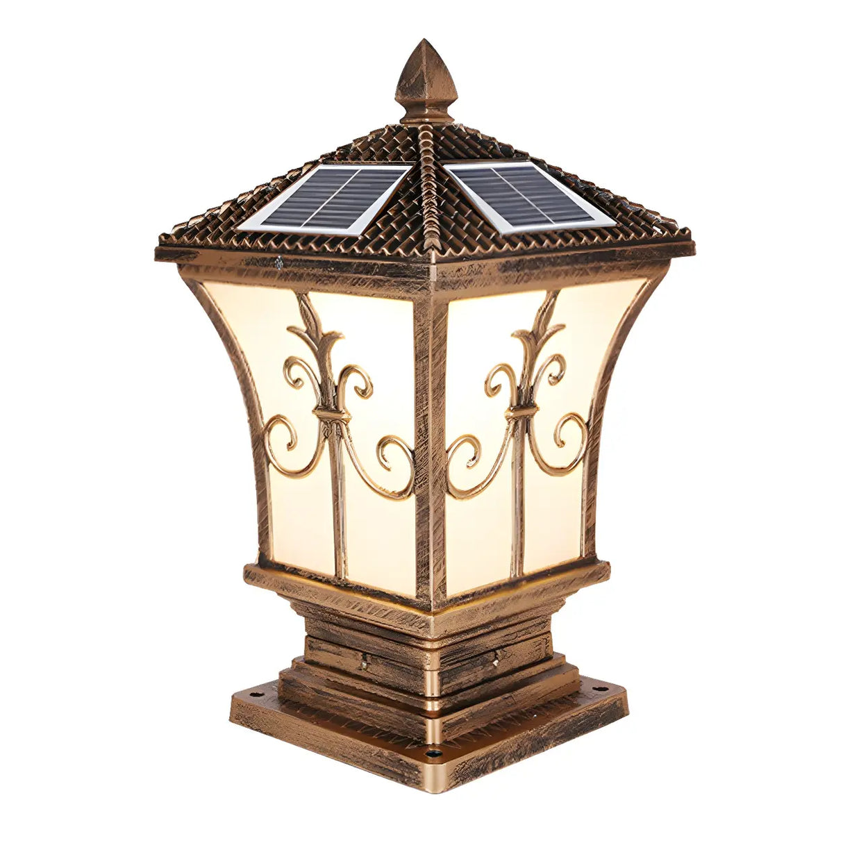 Vintage Gold Lantern Square Metal Outdoor Post Light Image - 2