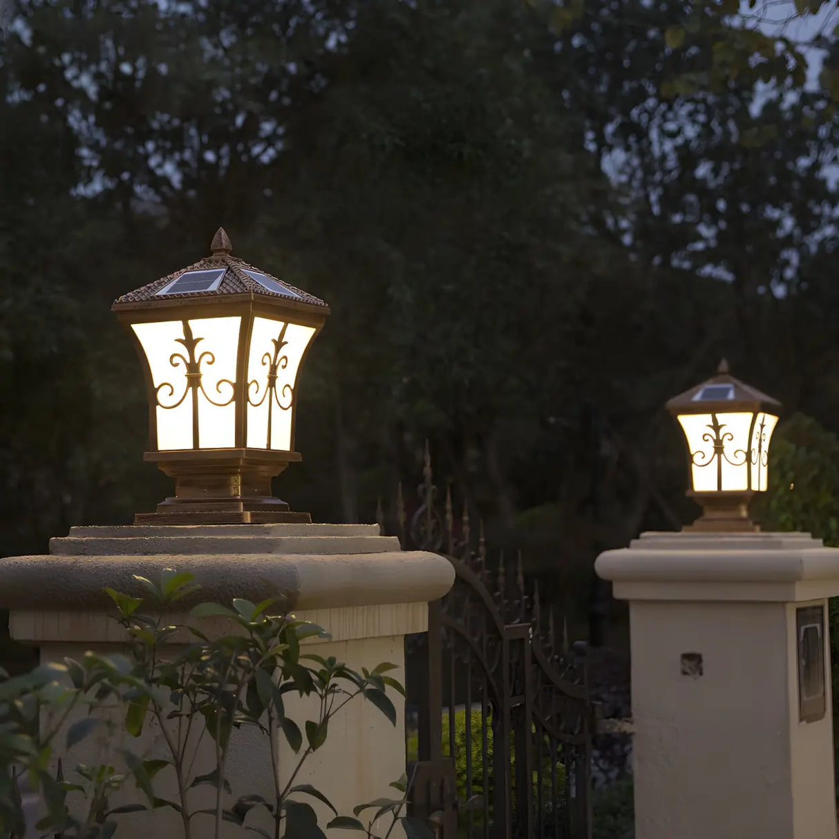 Vintage Gold Lantern Square Metal Outdoor Post Light Image - 5