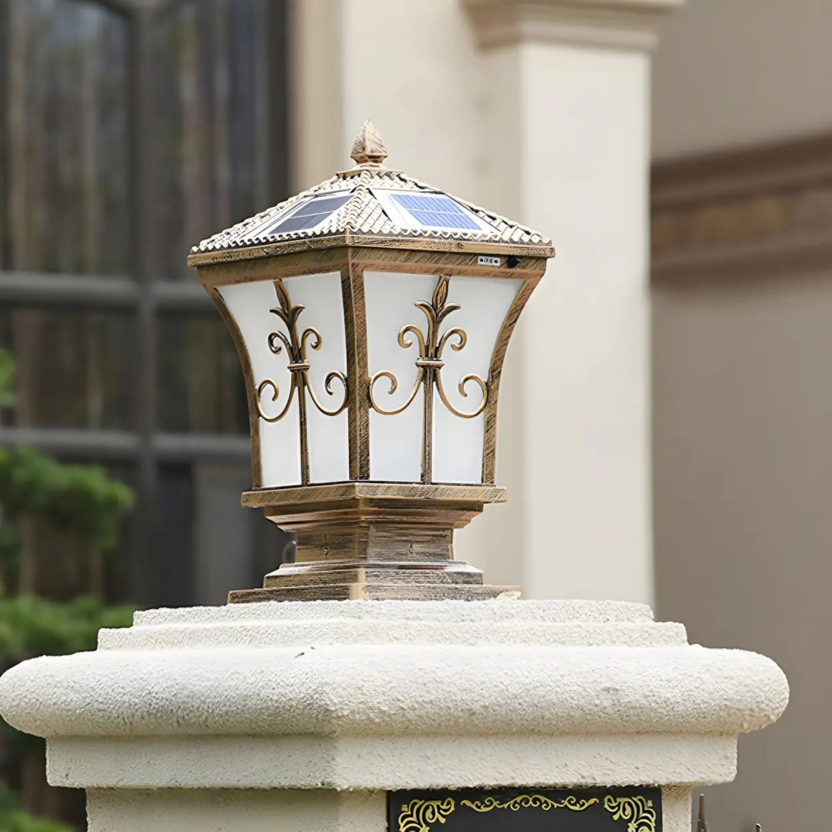 Vintage Gold Lantern Square Metal Outdoor Post Light Image - 6