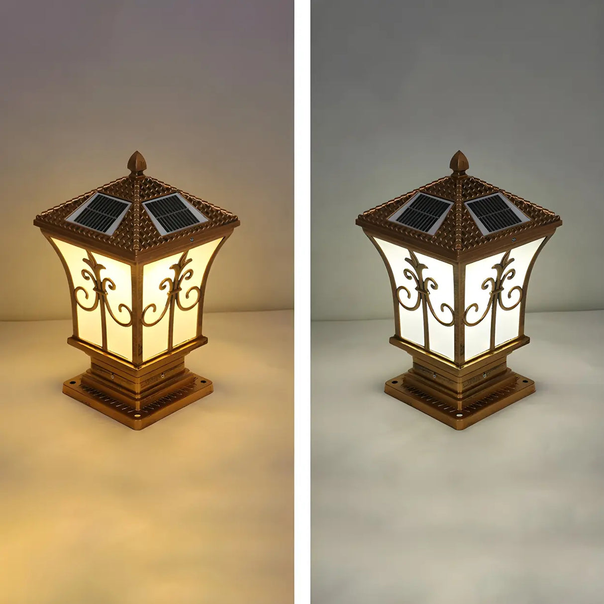 Vintage Gold Lantern Square Metal Outdoor Post Light Image - 8