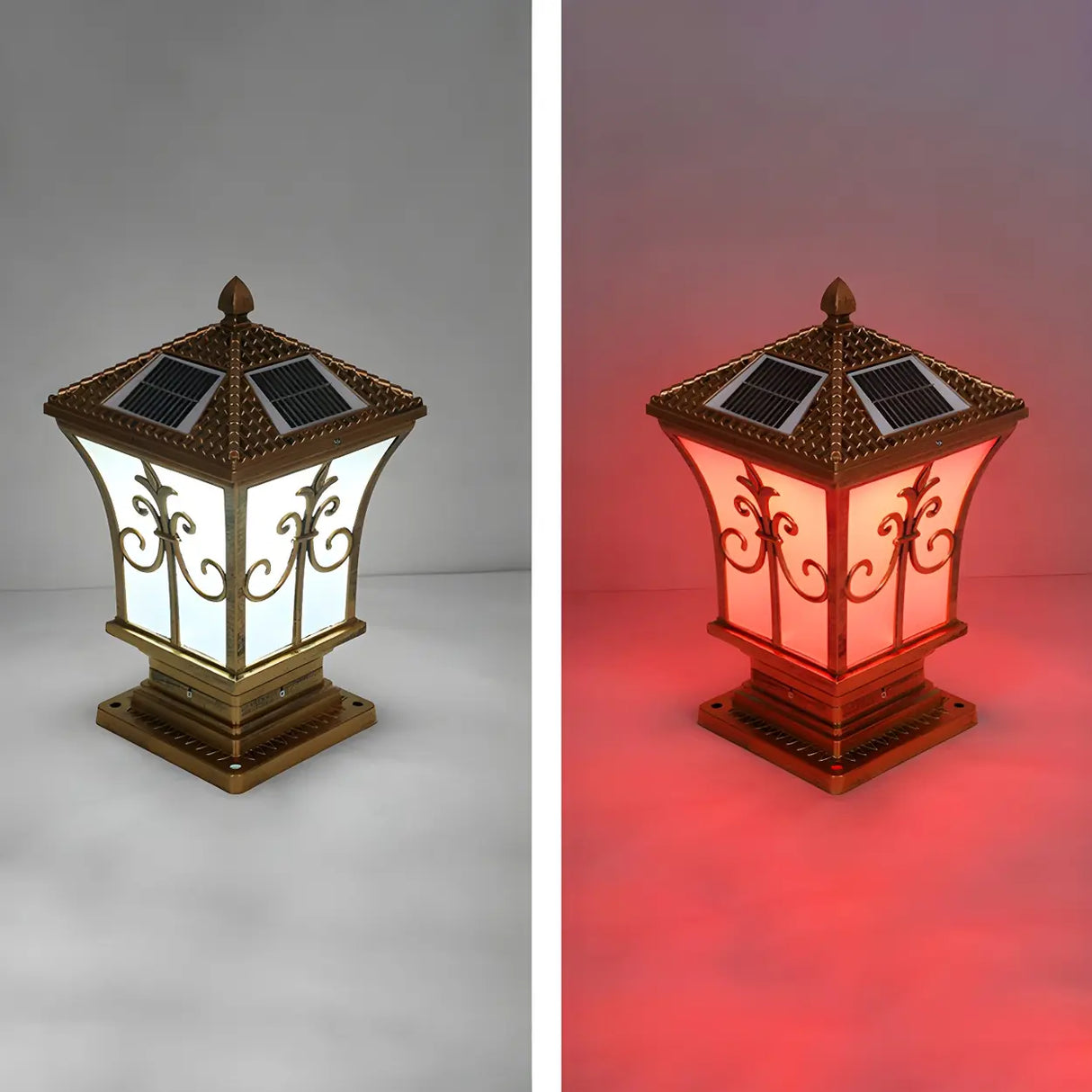 Vintage Gold Lantern Square Metal Outdoor Post Light Image - 9