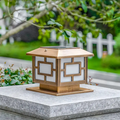 Vintage Gold Square Solar Lantern Outdoor Garden Lamp Image - 1