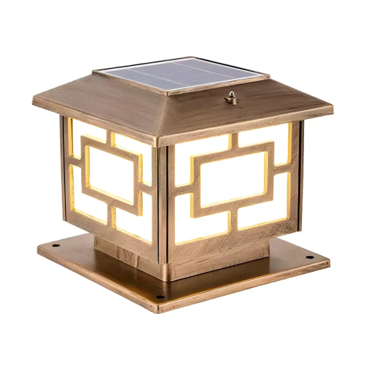 Vintage Gold Square Solar Lantern Outdoor Garden Lamp Image - 2