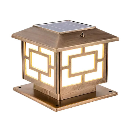Vintage Gold Square Solar Lantern Outdoor Garden Lamp Image - 2