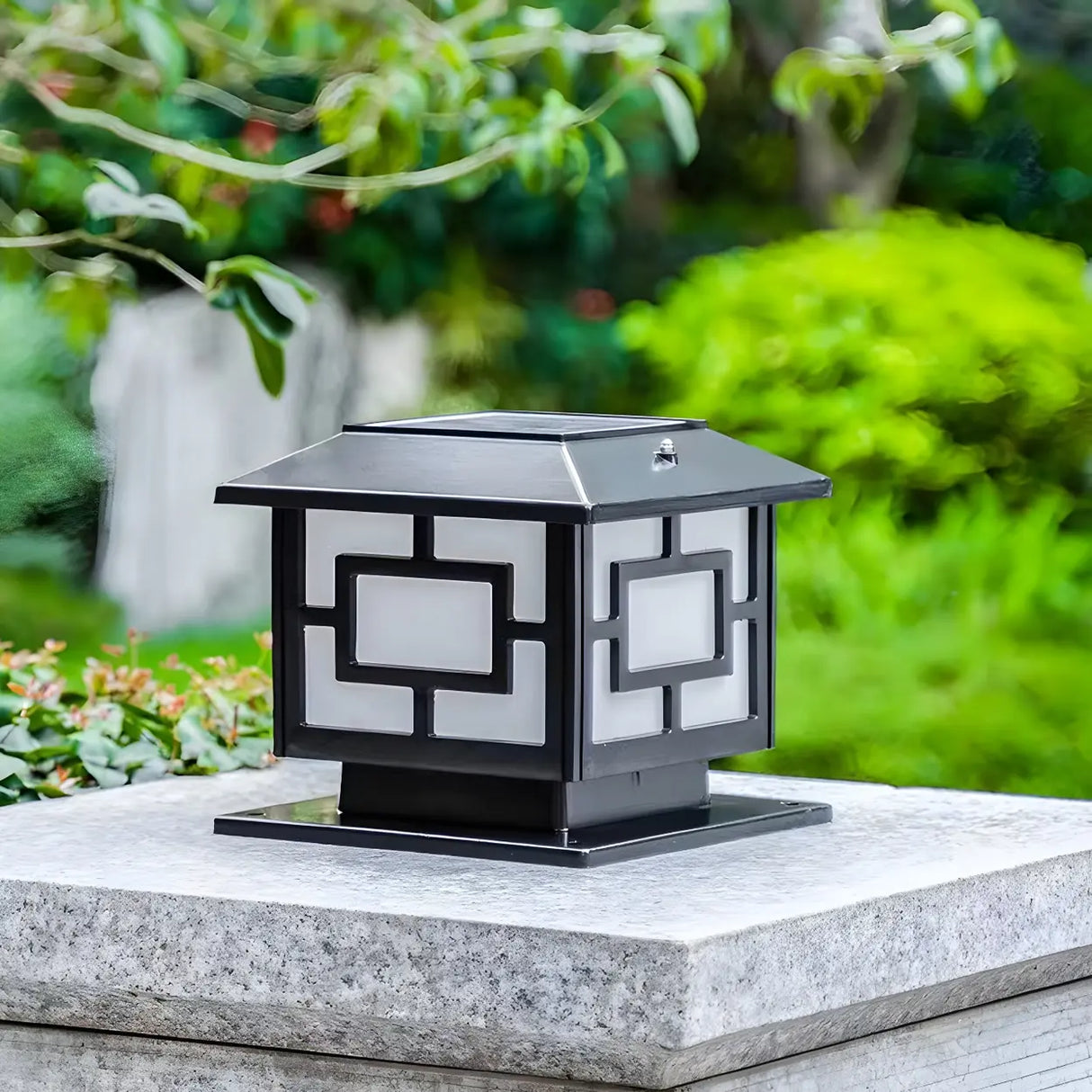 Vintage Gold Square Solar Lantern Outdoor Garden Lamp Image - 4