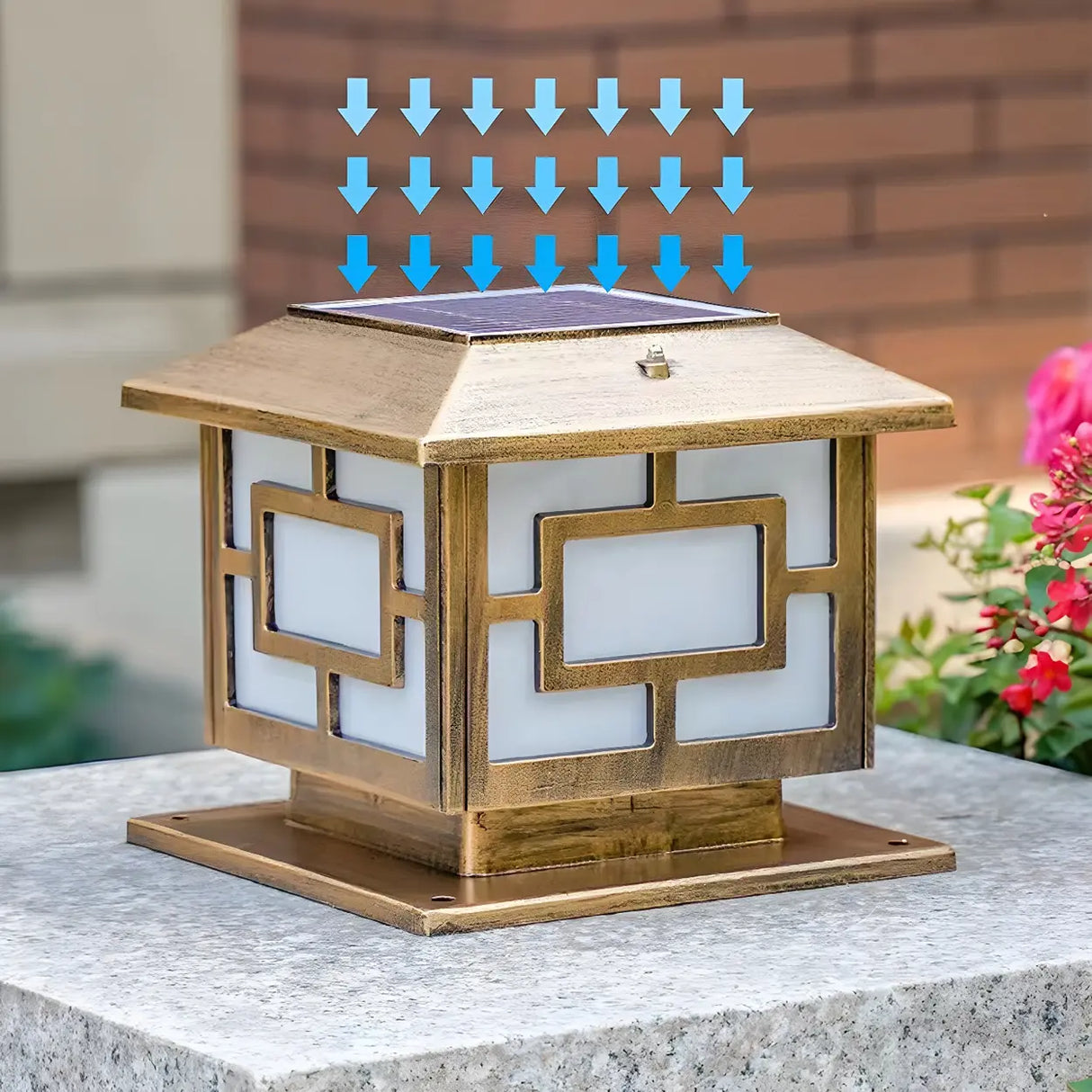 Vintage Gold Square Solar Lantern Outdoor Garden Lamp Image - 5