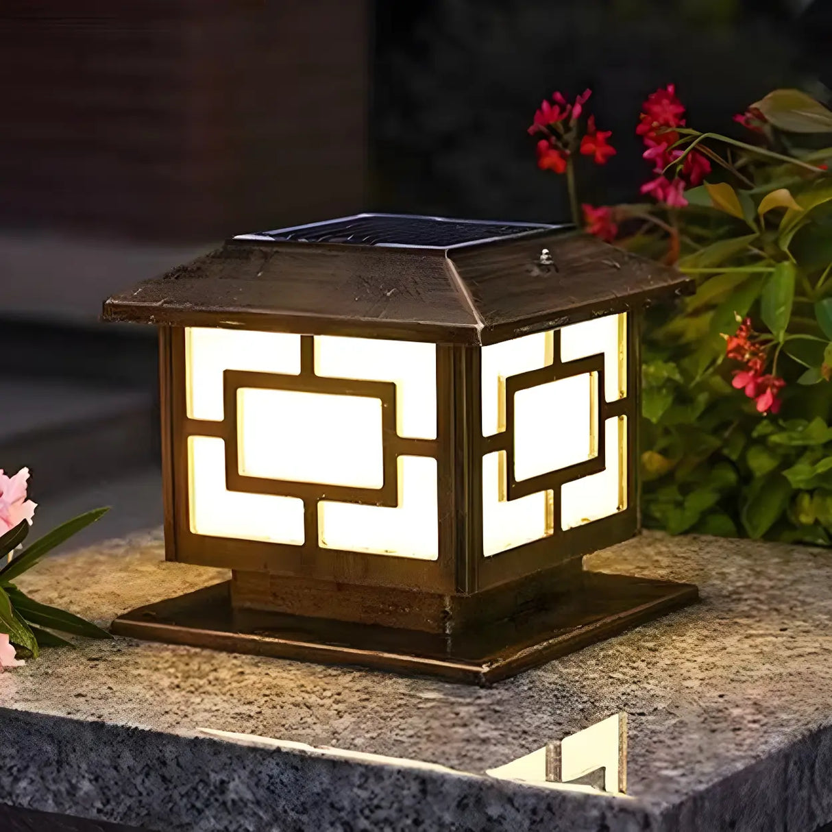 Vintage Gold Square Solar Lantern Outdoor Garden Lamp Image - 6