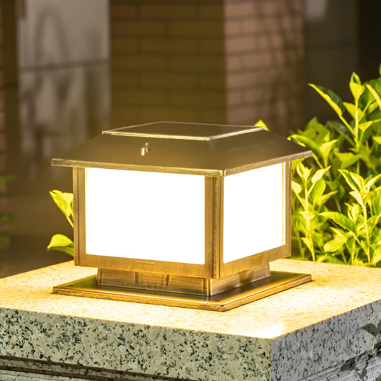 Vintage Golden Square Metal Outdoor Pillar Table Lamp Image - 1