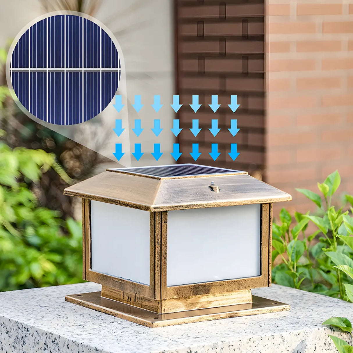 Vintage Golden Square Metal Outdoor Pillar Table Lamp Image - 11